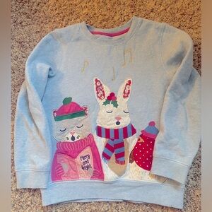 Mini Boden blue holiday Christmas sweatshirt with appliqué size 7-8 girls